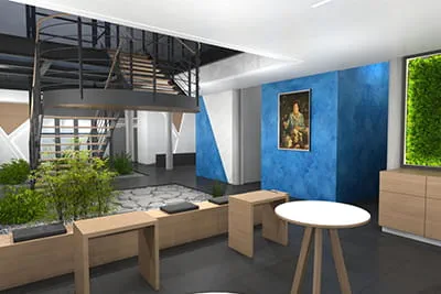 Rendering af belysningskonceptet – view mod siddeområdet